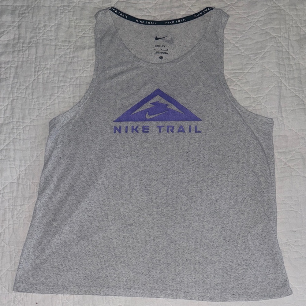 Nike Trail Heather Gray Tank Top with Purple Logo